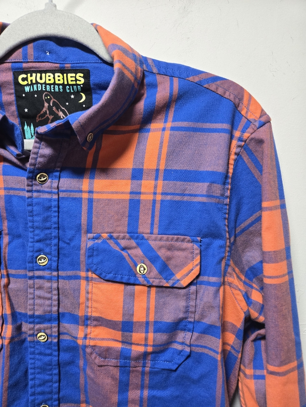 Chubbies Orange Blue Plaid Long Sleeve Button Up Shirt Size Medium